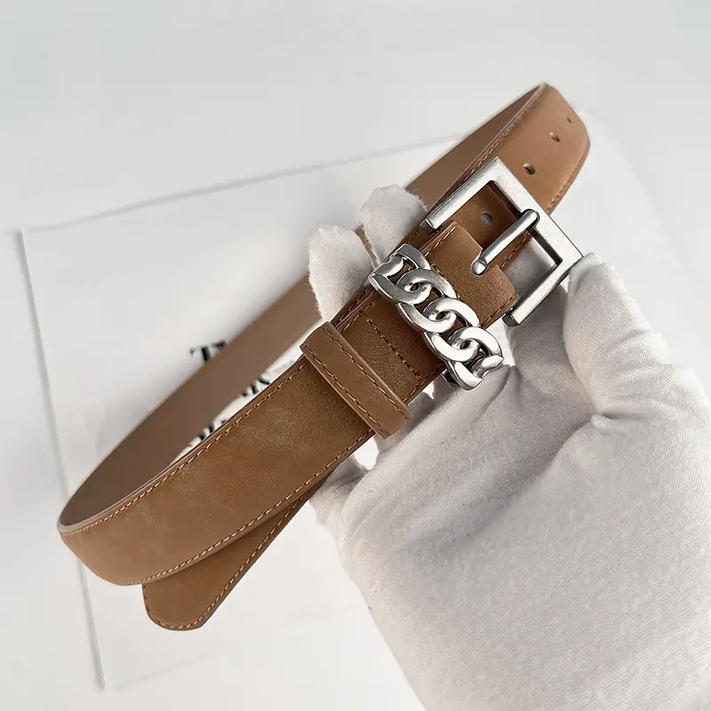 Women's Anti-Velvet Leather Belt with Silver Buckle - Image 7