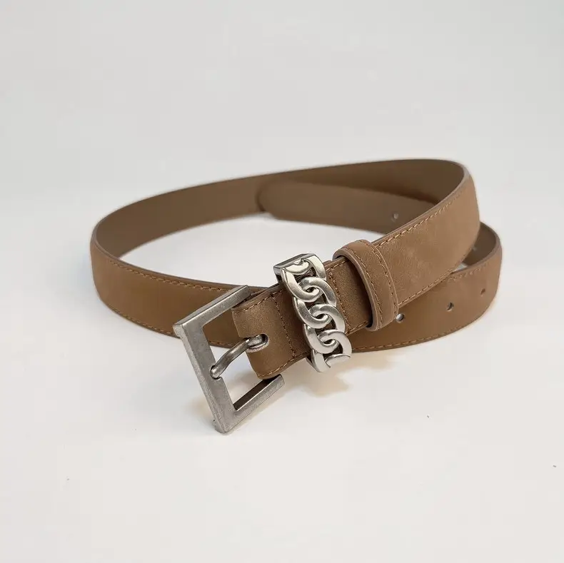 Women's Anti-Velvet Leather Belt with Silver Buckle — feature 10