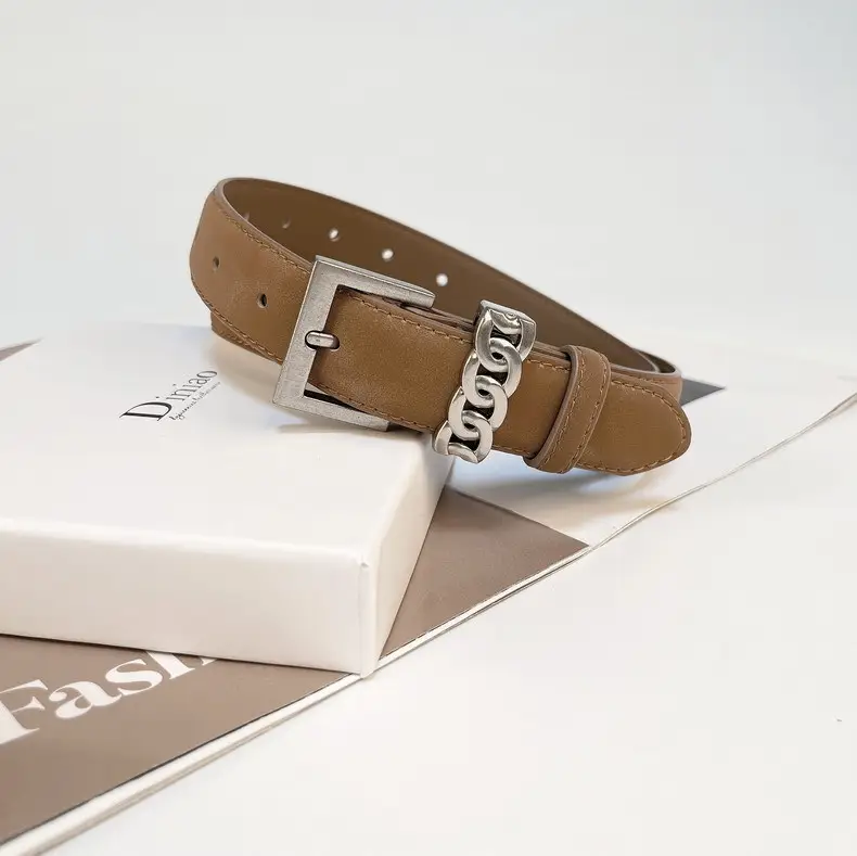 Women's Anti-Velvet Leather Belt with Silver Buckle — feature 11