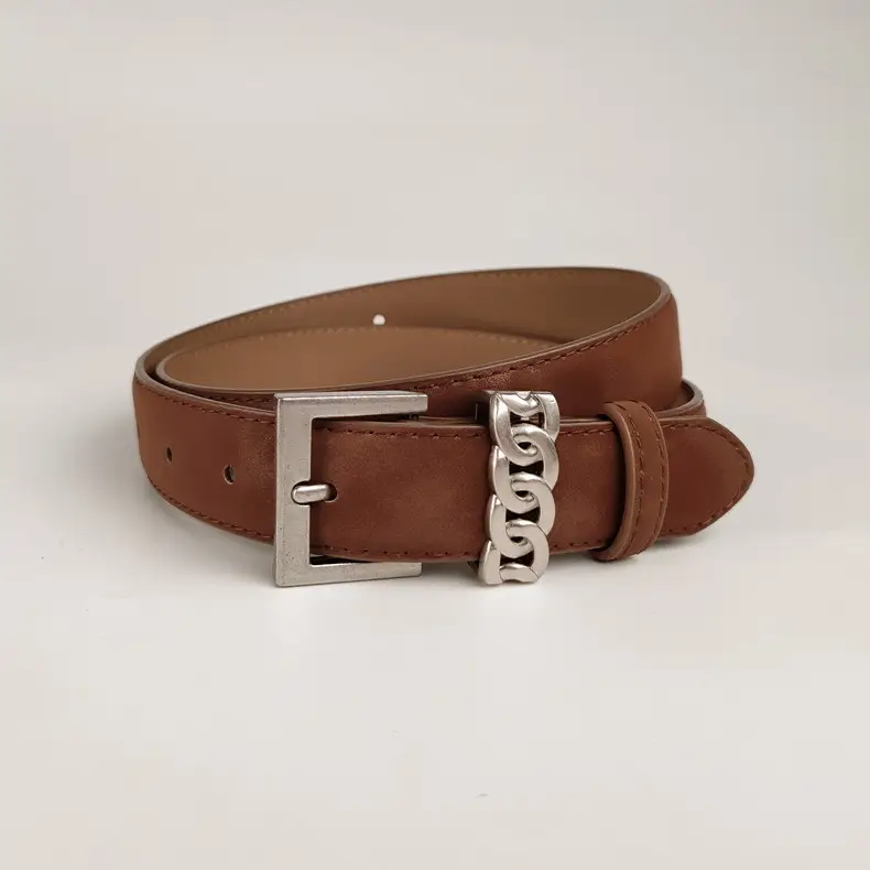 Women's Anti-Velvet Leather Belt with Silver Buckle — feature 16