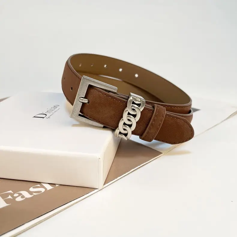Women's Anti-Velvet Leather Belt with Silver Buckle — feature 19