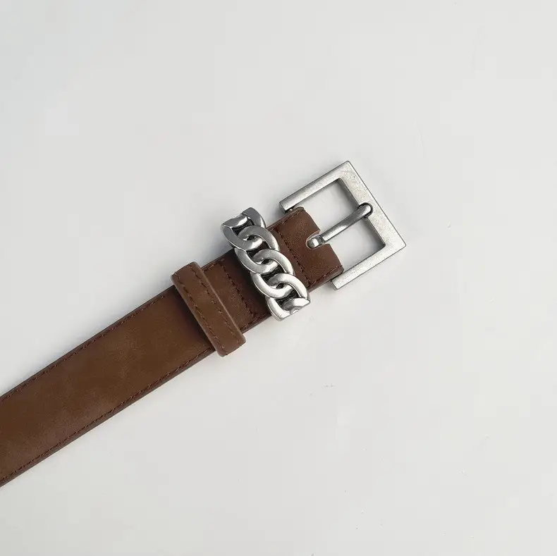Women's Anti-Velvet Leather Belt with Silver Buckle — feature 3