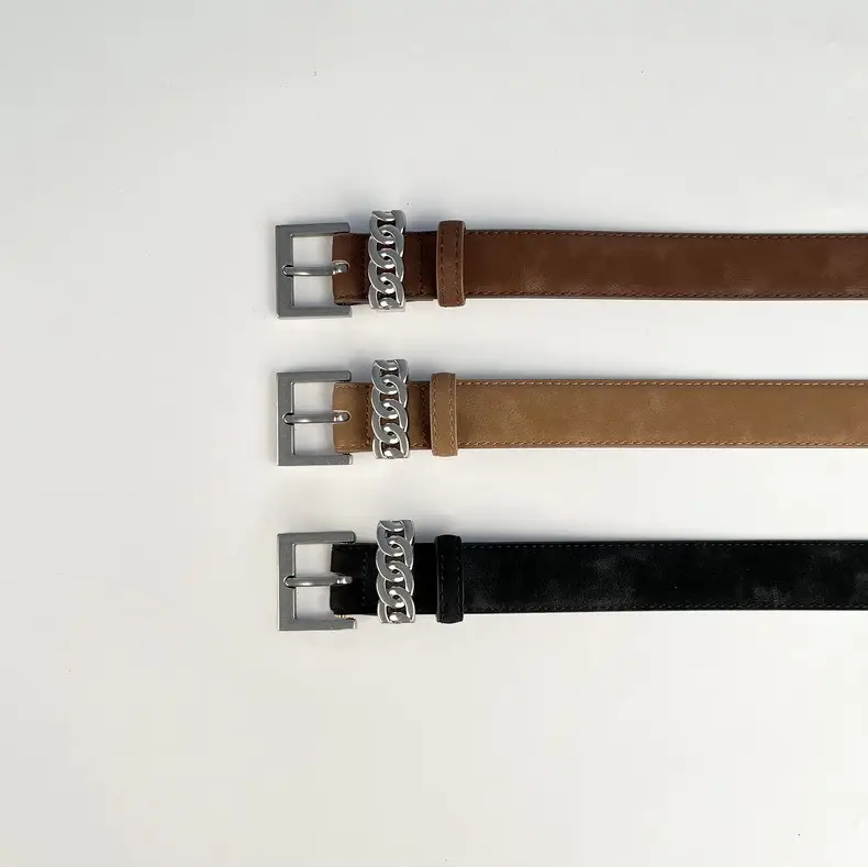 Women's Anti-Velvet Leather Belt with Silver Buckle — feature 7