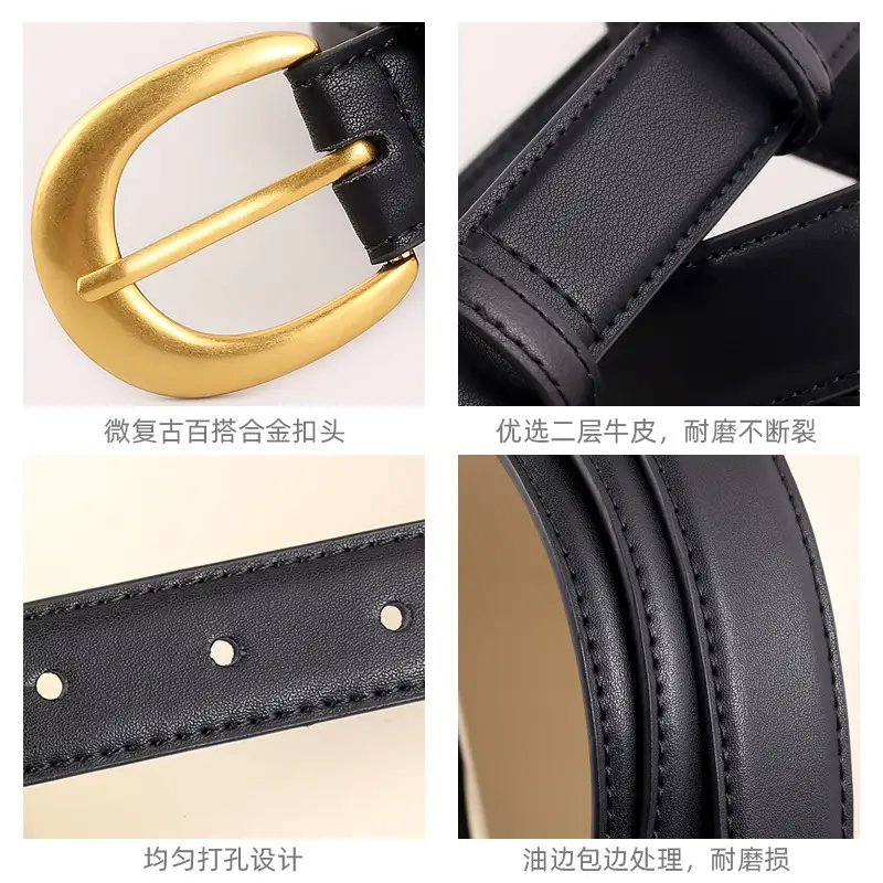 Women Genuine Leather Belt with Gold Buckle 2025 Winter - Image 6