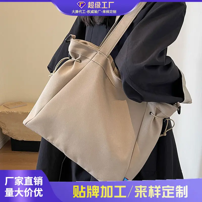 Beige Canvas Shoulder Bag Large Capacity 2026 - Image 4