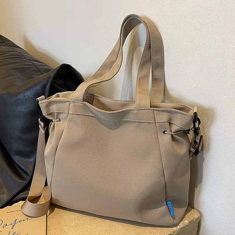 Beige Canvas Shoulder Bag Large Capacity 2026 - Image 3