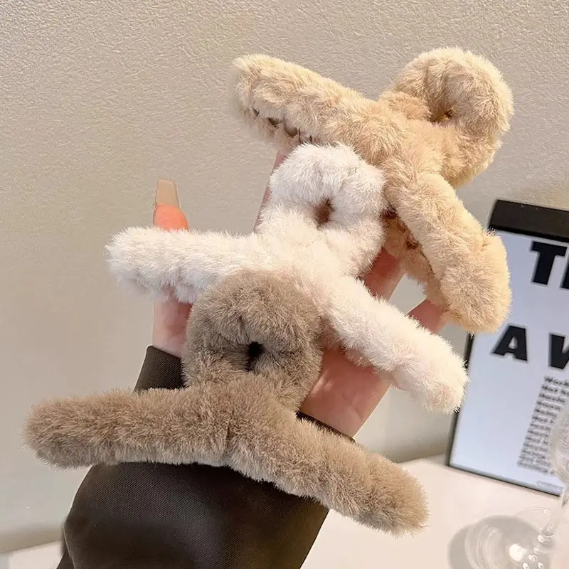 Plush Bear Hair Clip for Women Large Winter Hair Clip - Image 12