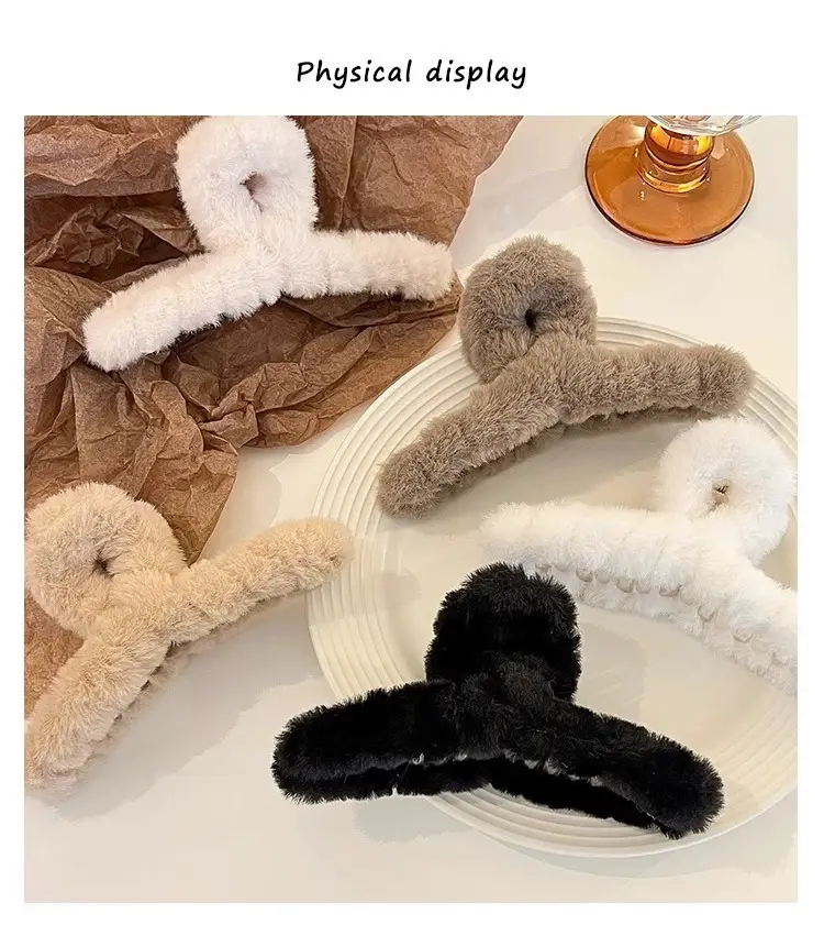 Plush Bear Hair Clip for Women Large Winter Hair Clip — feature 1