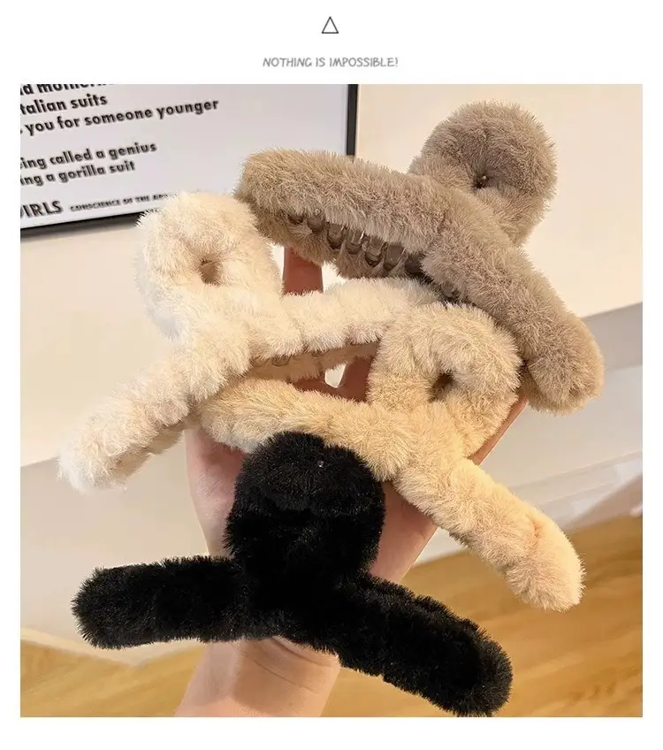 Plush Bear Hair Clip for Women Large Winter Hair Clip — feature 3