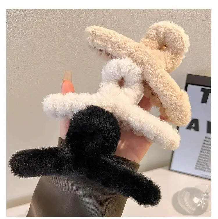 Plush Bear Hair Clip for Women Large Winter Hair Clip — feature 4