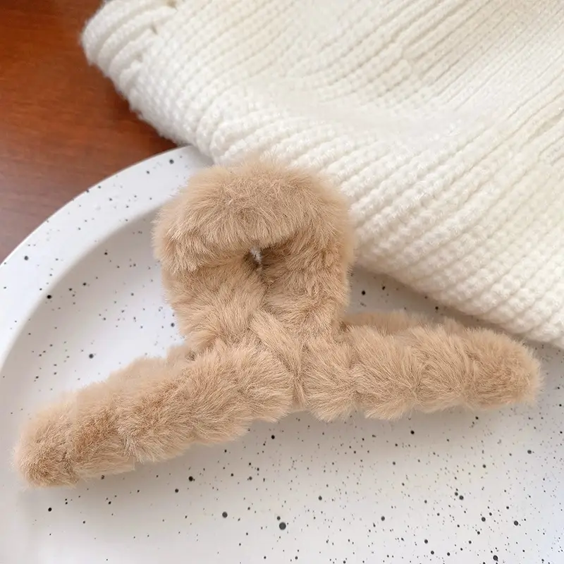 Plush Bear Hair Clip for Women Large Winter Hair Clip - Image 4
