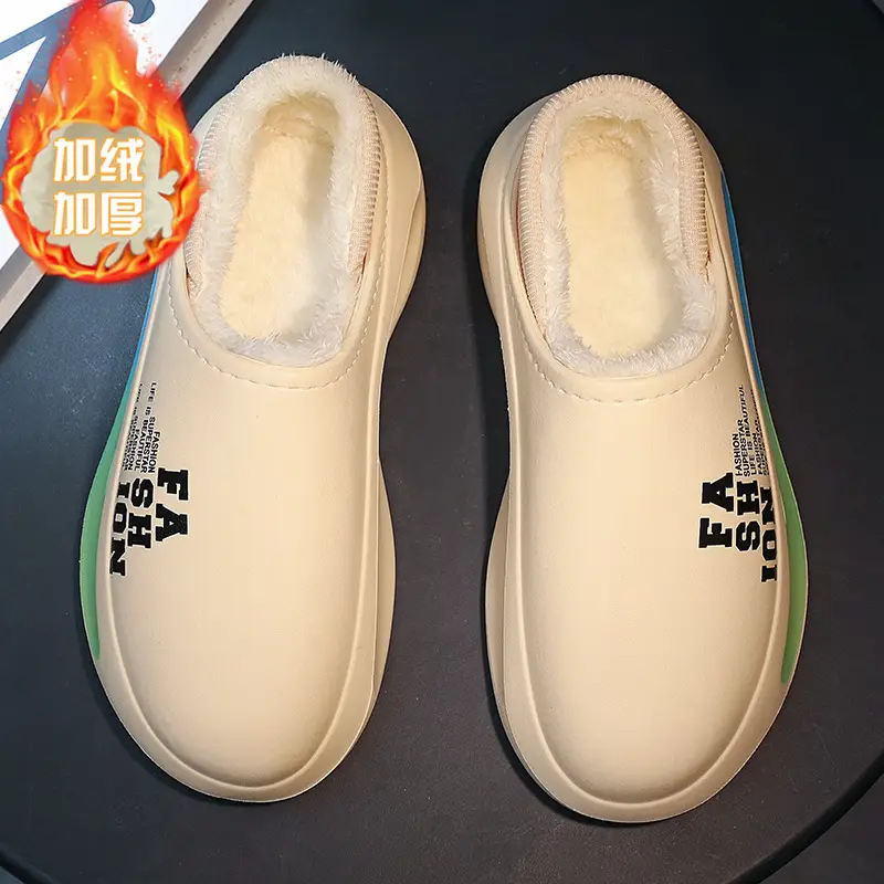 Cotton slippers men's winter indoor thick-soled fleece-lined warm leather waterproof couple cotton slippers cotton-padded shoes parent-child fashion shoes - Image 4
