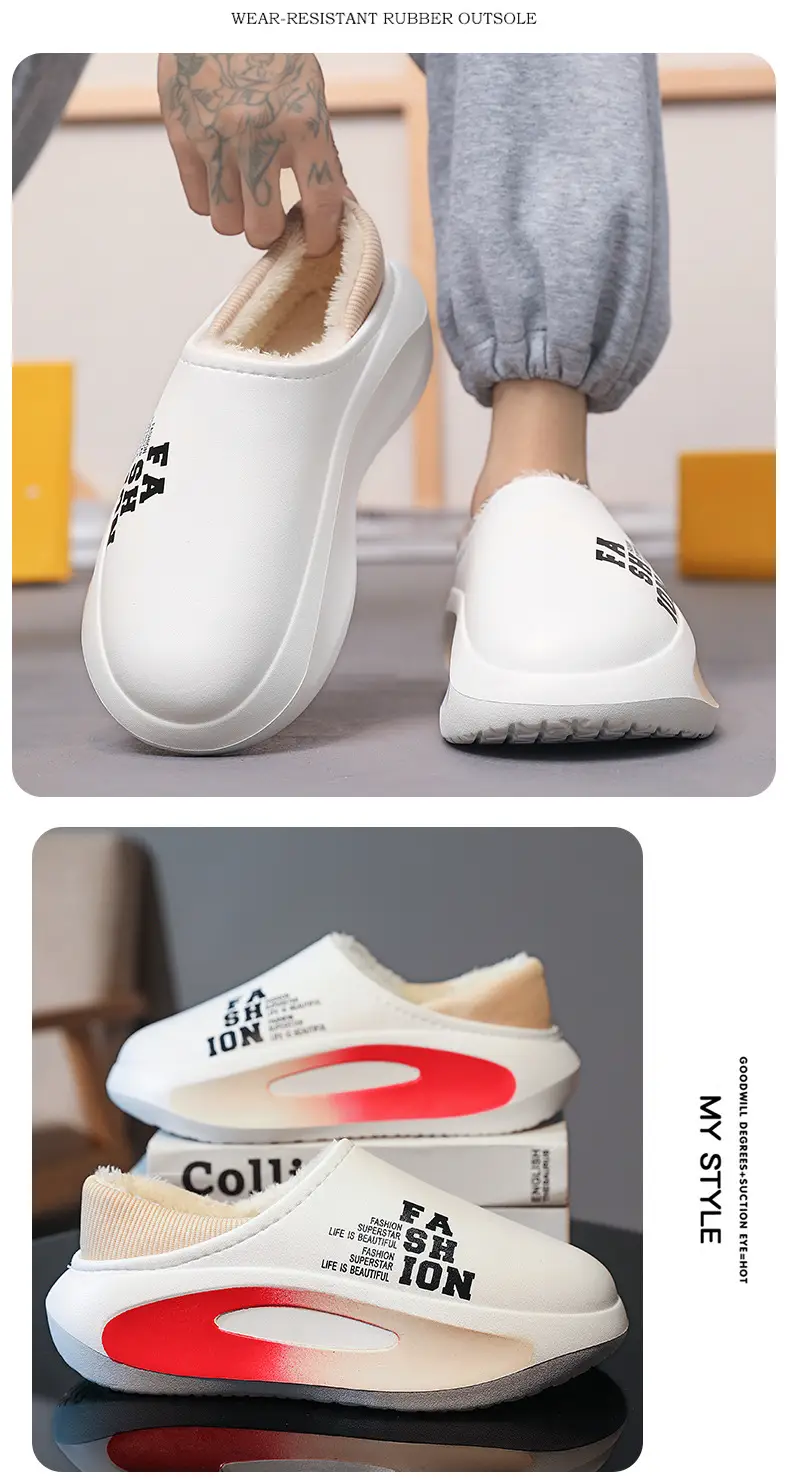 Cotton slippers men's winter indoor thick-soled fleece-lined warm leather waterproof couple cotton slippers cotton-padded shoes parent-child fashion shoes — feature 14