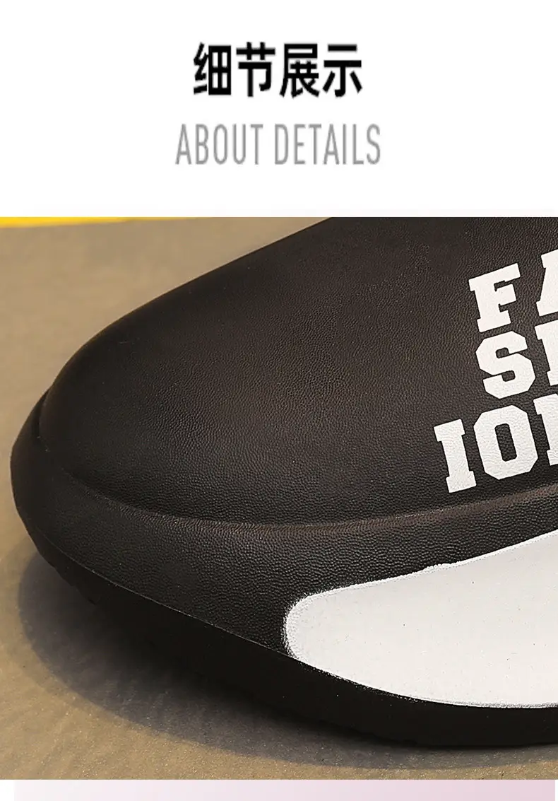 Cotton slippers men's winter indoor thick-soled fleece-lined warm leather waterproof couple cotton slippers cotton-padded shoes parent-child fashion shoes — feature 5