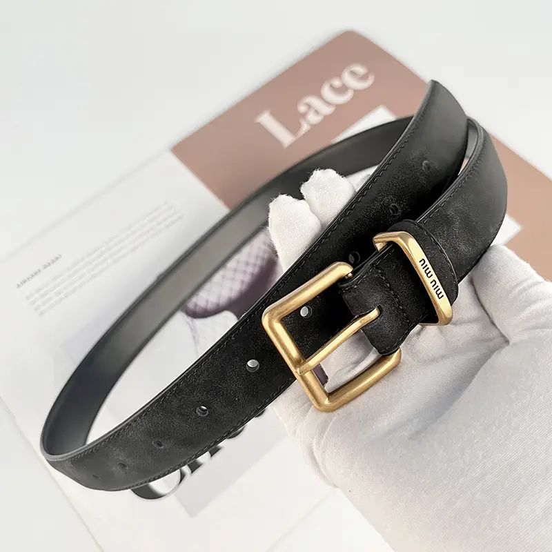 Black Anti-Velvet Women's Belt with Gold Buckle - Image 5