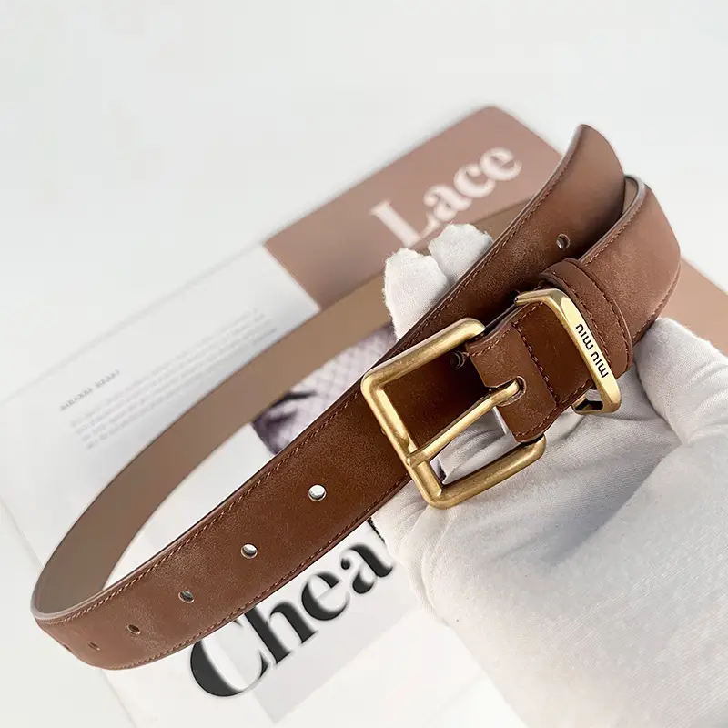 Black Anti-Velvet Women's Belt with Gold Buckle - Image 7