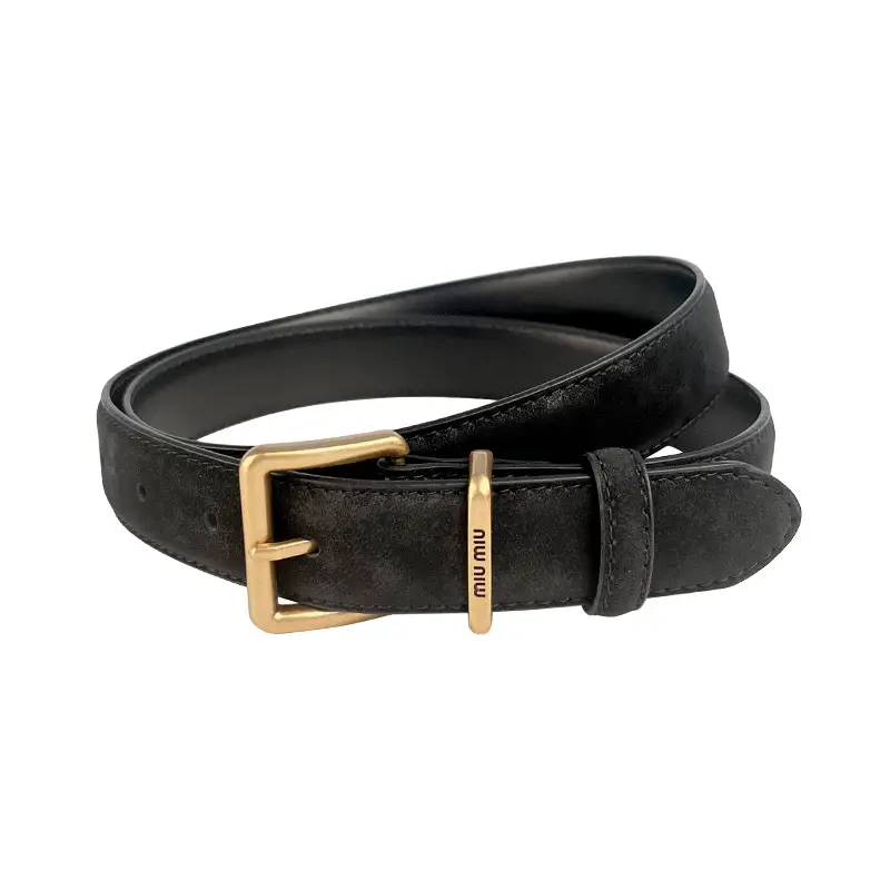 Black Anti-Velvet Women's Belt with Gold Buckle - Image 8