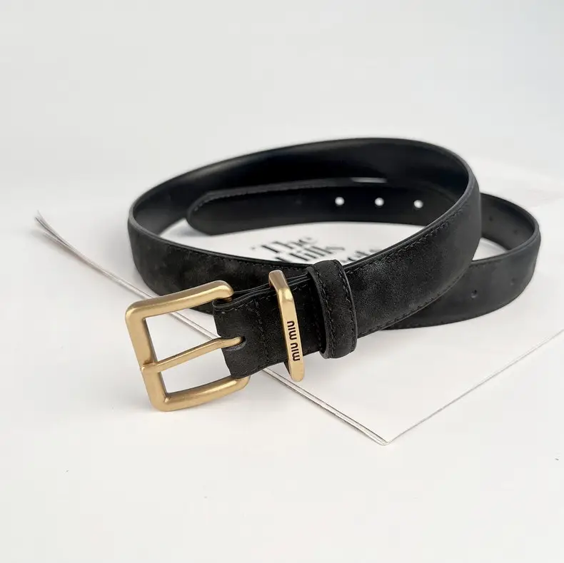 Black Anti-Velvet Women's Belt with Gold Buckle — feature 10