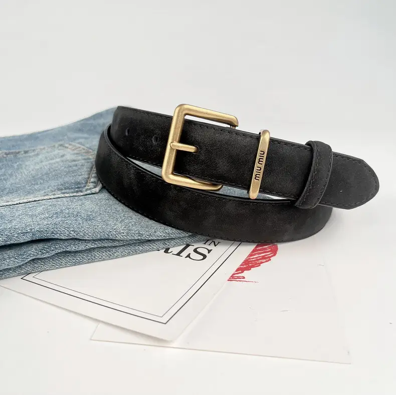 Black Anti-Velvet Women's Belt with Gold Buckle — feature 11