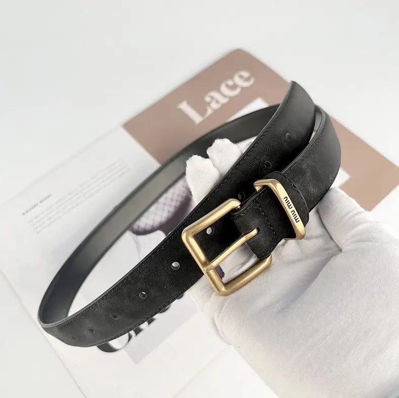 Black Anti-Velvet Women's Belt with Gold Buckle — feature 12