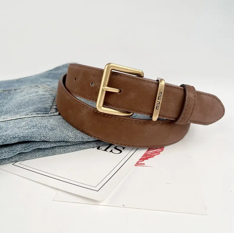 Black Anti-Velvet Women's Belt with Gold Buckle — feature 14