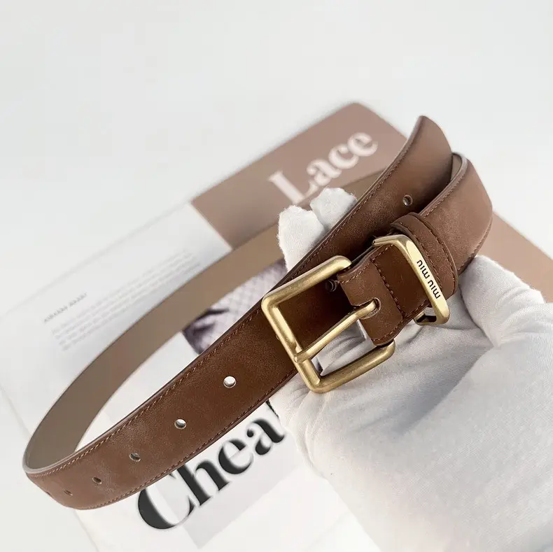 Black Anti-Velvet Women's Belt with Gold Buckle — feature 15