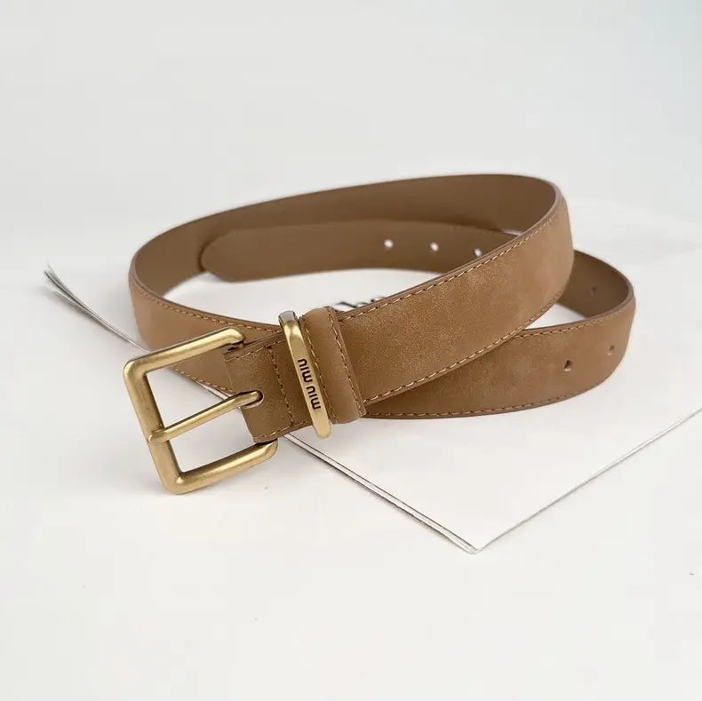 Black Anti-Velvet Women's Belt with Gold Buckle — feature 16