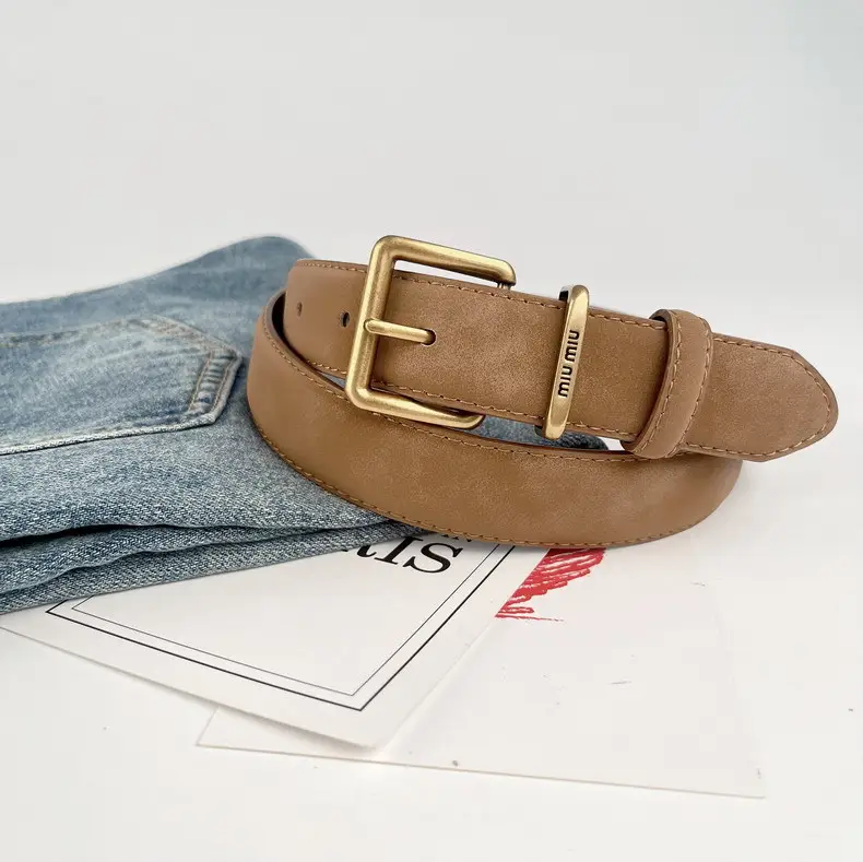 Black Anti-Velvet Women's Belt with Gold Buckle — feature 17