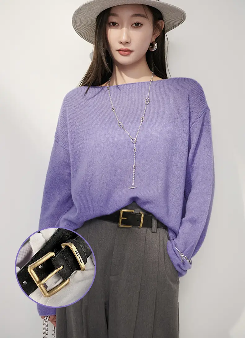Black Anti-Velvet Women's Belt with Gold Buckle — feature 2