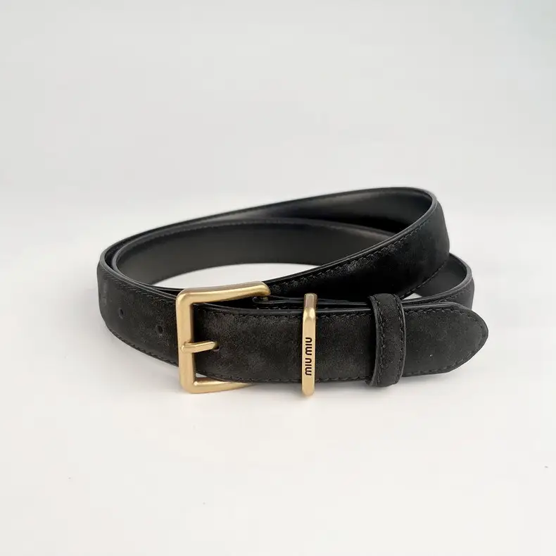 Black Anti-Velvet Women's Belt with Gold Buckle — feature 7