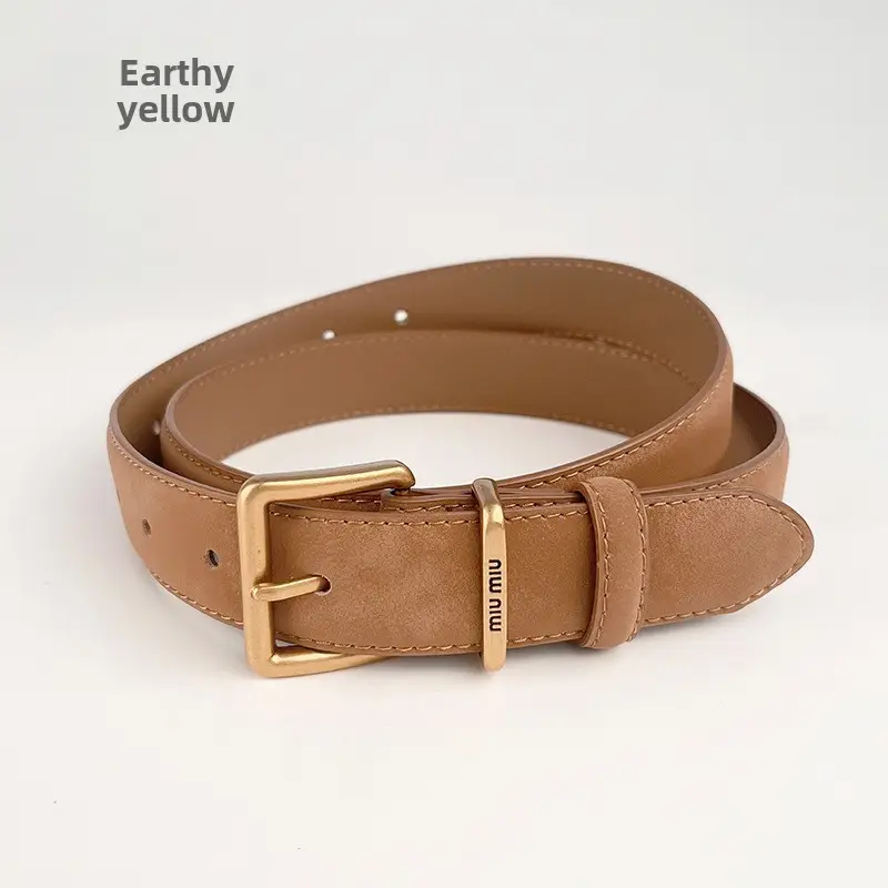 Black Anti-Velvet Women's Belt with Gold Buckle - Image 2