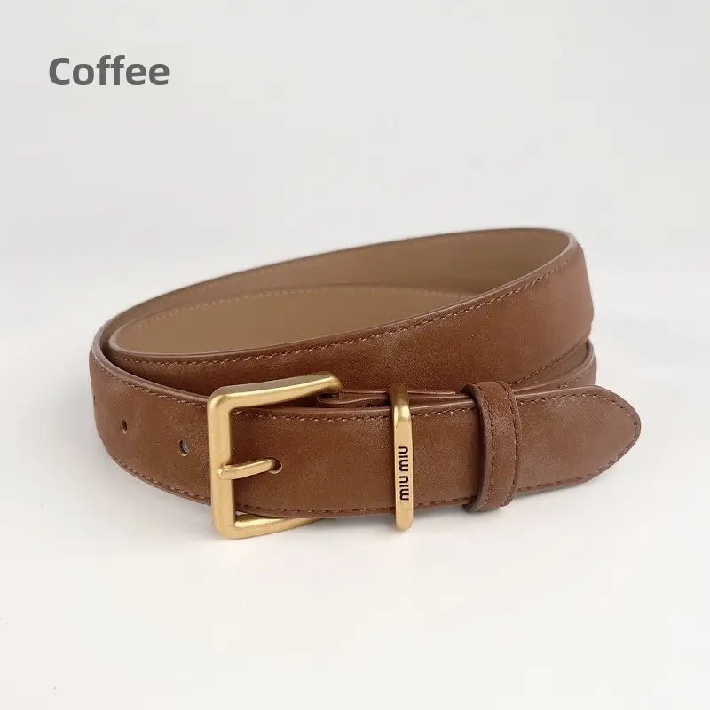 Black Anti-Velvet Women's Belt with Gold Buckle - Image 3