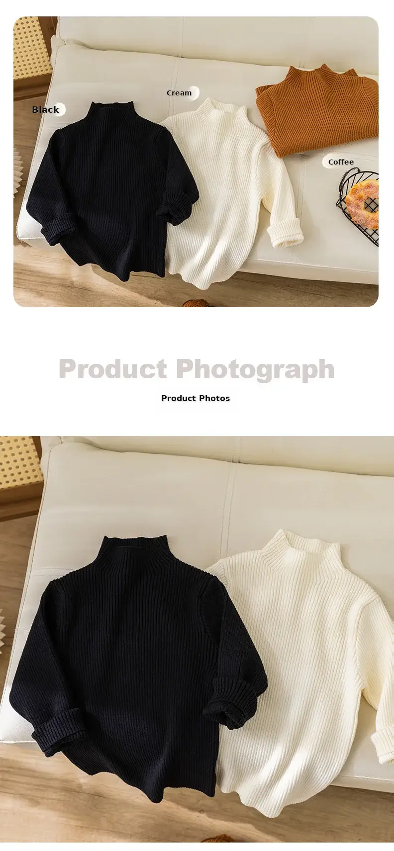 Girls Korean Style Round Neck Sweater White — feature 10