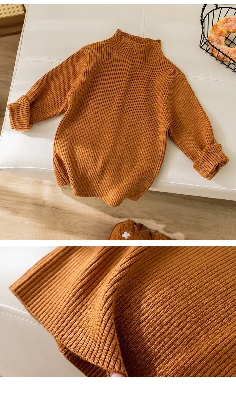 Girls Korean Style Round Neck Sweater White — feature 12