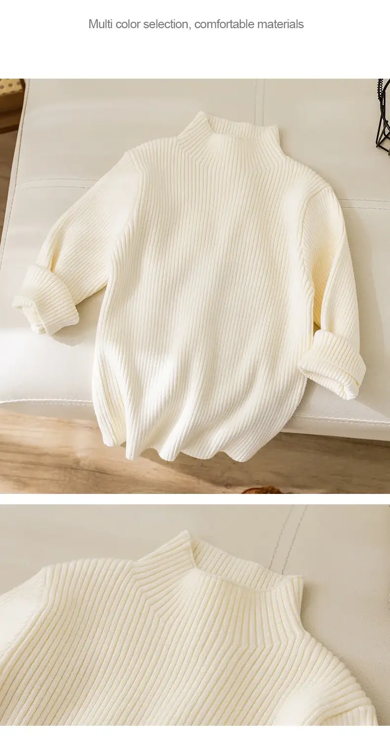 Girls Korean Style Round Neck Sweater White — feature 13