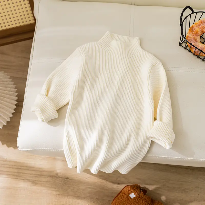 Girls Korean Style Round Neck Sweater White - Image 2