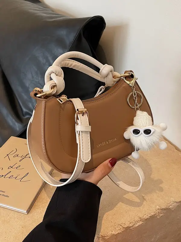 Women's French Style Shoulder Messenger Bag Brown White - Image 4