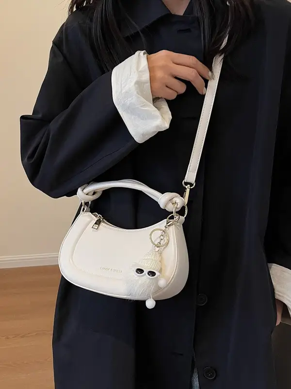 Women's French Style Shoulder Messenger Bag Brown White - Image 5