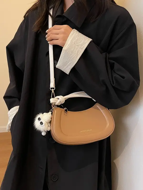 Women's French Style Shoulder Messenger Bag Brown White - Image 7