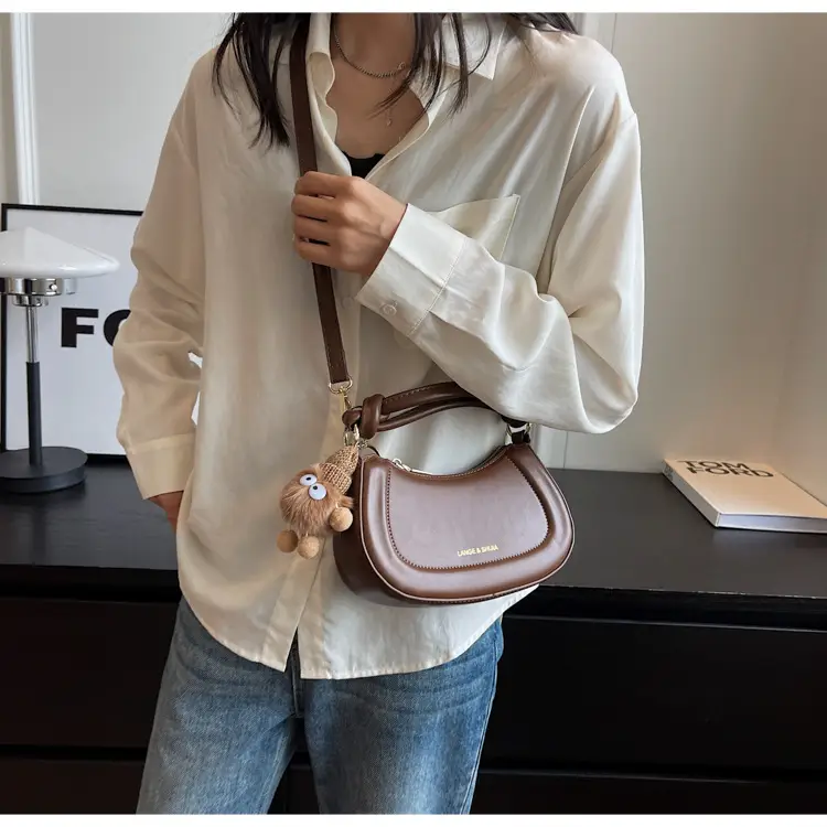 Women's French Style Shoulder Messenger Bag Brown White — feature 10