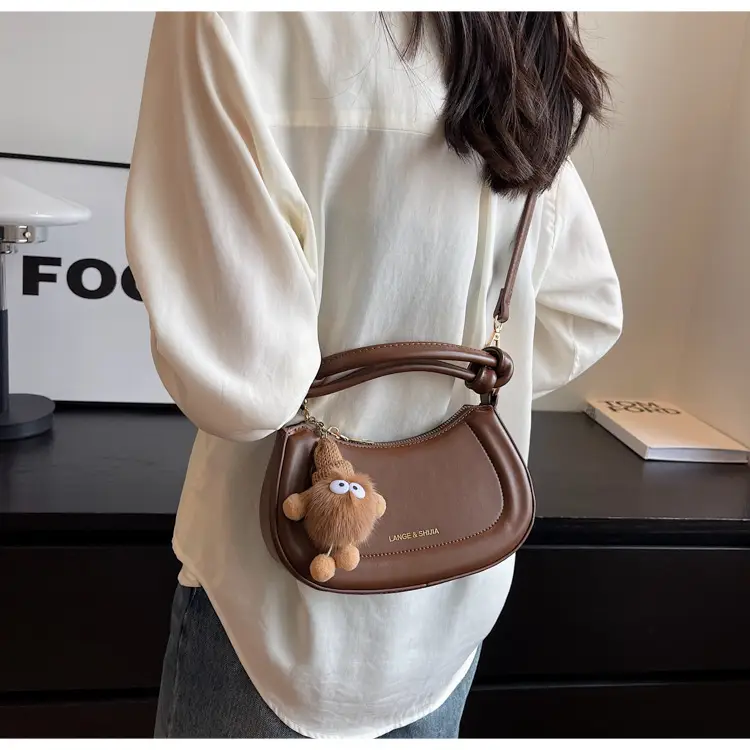 Women's French Style Shoulder Messenger Bag Brown White — feature 11