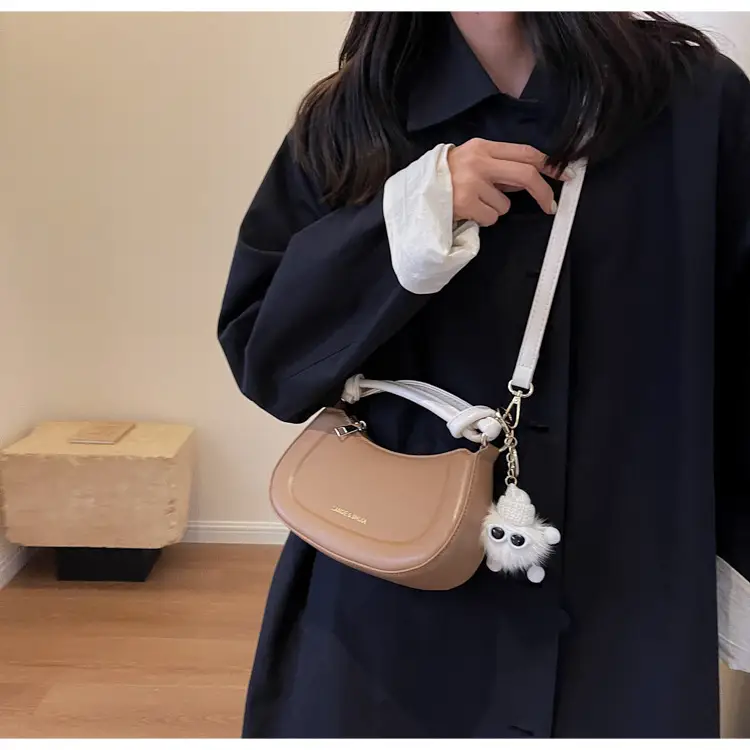 Women's French Style Shoulder Messenger Bag Brown White — feature 12