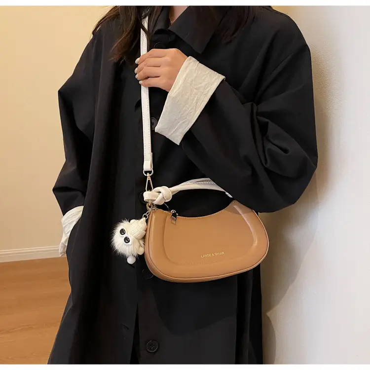 Women's French Style Shoulder Messenger Bag Brown White — feature 13