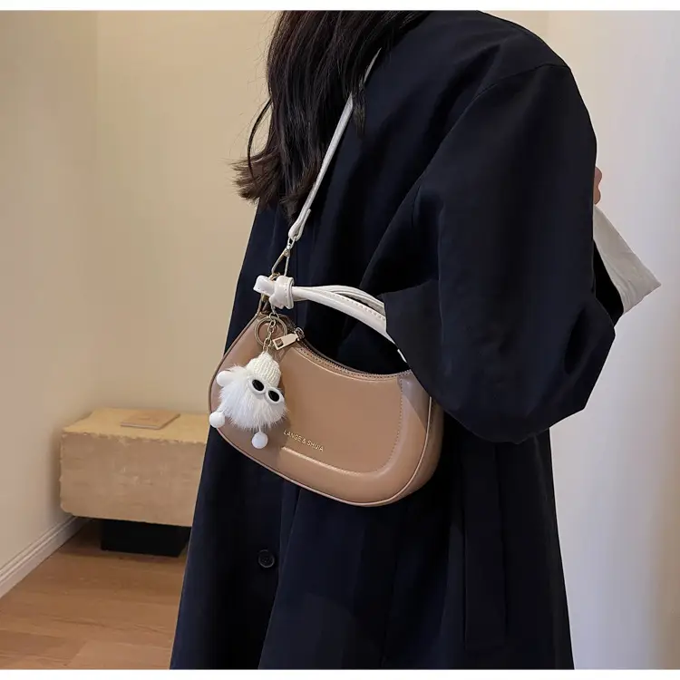 Women's French Style Shoulder Messenger Bag Brown White — feature 14