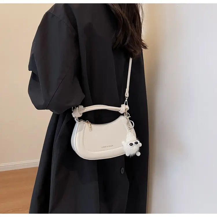 Women's French Style Shoulder Messenger Bag Brown White — feature 17
