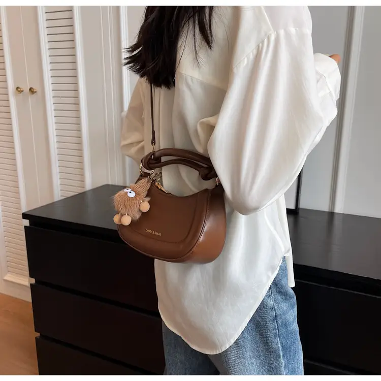 Women's French Style Shoulder Messenger Bag Brown White — feature 9