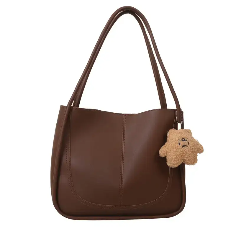 Women Retro Textured Shoulder Tote Bag Beige Winter 2023 - Image 9