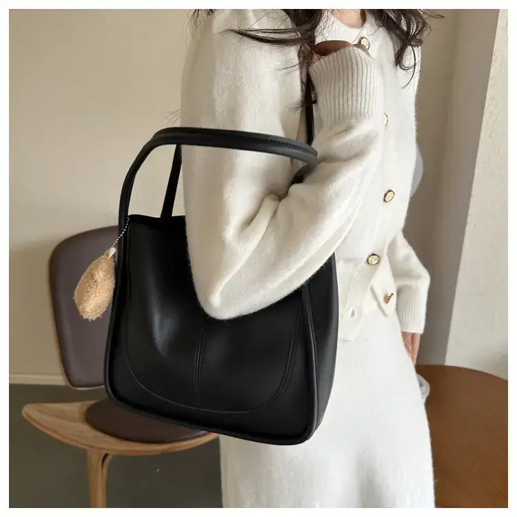 Women Retro Textured Shoulder Tote Bag Beige Winter 2023 — feature 11