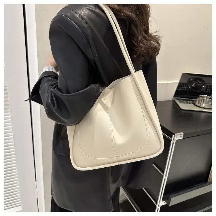 Women Retro Textured Shoulder Tote Bag Beige Winter 2023 — feature 9