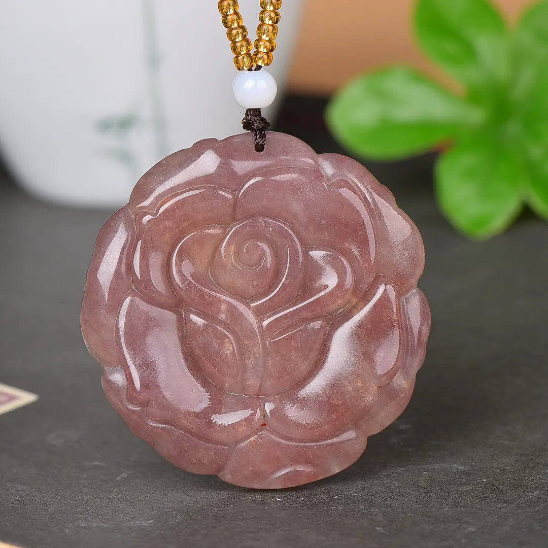 Jade Rose Pendant Gold Chain Necklace - Image 3